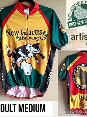 Artisans Apparel Cycling Jersey New Glarus Brewing Co. Cow Tipper Wisconsin Sz M